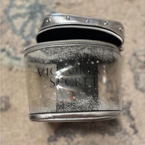 Victoria's Secret Clear Cosmetic Case with Silver Glitter Trim